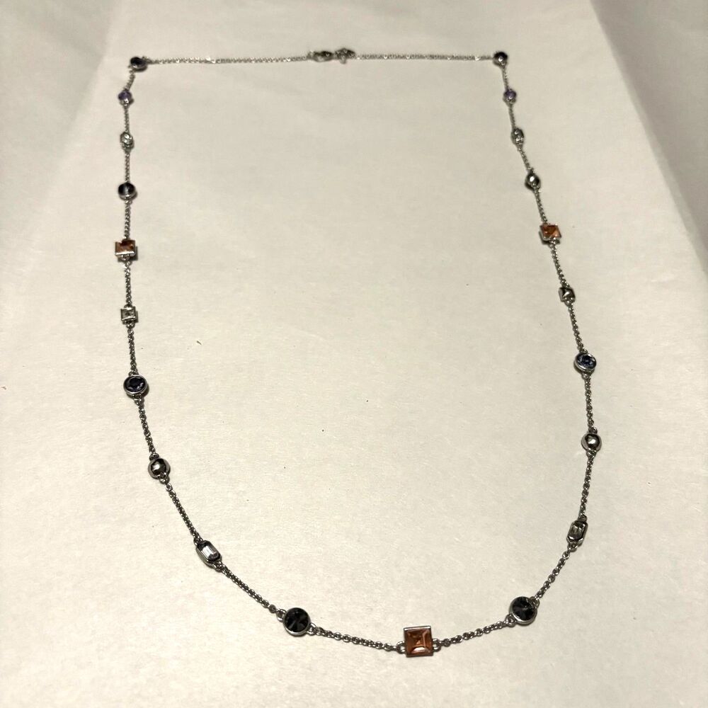 Ann Taylor Dainty Pastel Gem Necklace Silver Tone Chain‎